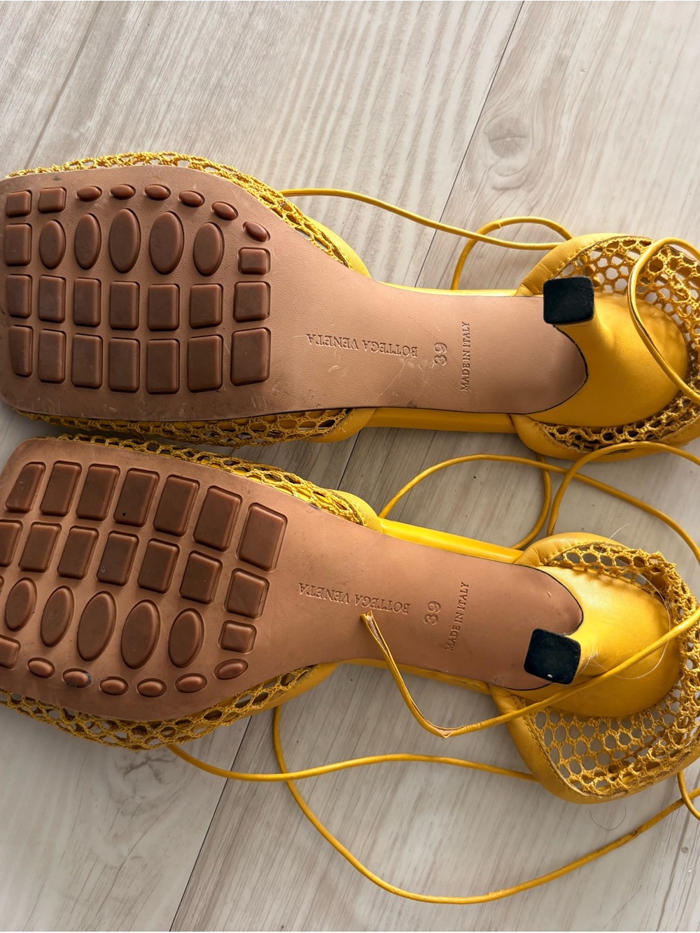 Bottega Veneta Mustard Yellow Lace-Up Mesh Mules - Picture 2 of 2